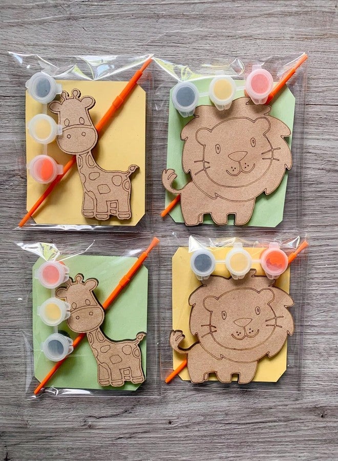 Curious Button Animal Painting Kit for Kids | 4 Inch Wooden MDF Jungle Animal Cutouts with Paint & Brush | DIY Craft Kit (Lion & Giraffe) - Image 3